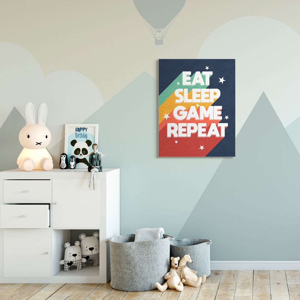 Stupell Industries Eat Sleep Game Repeat Quote Pop Video Game Phrase Canvas Wall Art Design by Daphne Polselli, 30" x 40"