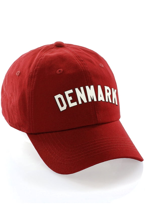 International World Sports Countries Baseball Hat Layered PVC Letters Strapback, Denmark Red Black White