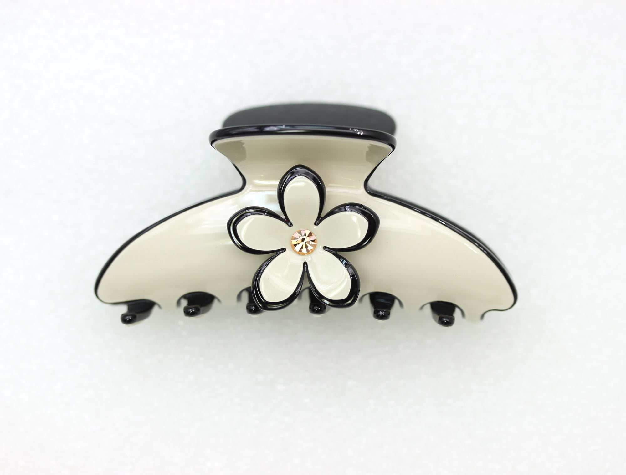 Faship Premium Rhinestone  Crystal Beige Cellulose Acetate Floral Art Deco Hair Claws Clips