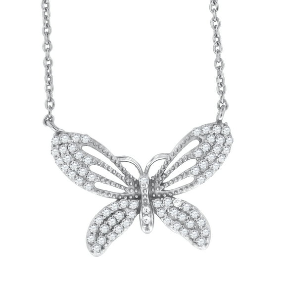 925 Sterling Silver Butterfly Pendant Necklace Cubic Zirconia 26x18mm