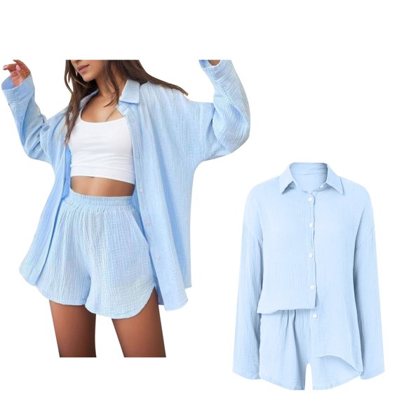Women Short Set 2 Piece Outfits Sets Button Down Shirt Short Summer Clothes Womens Sets