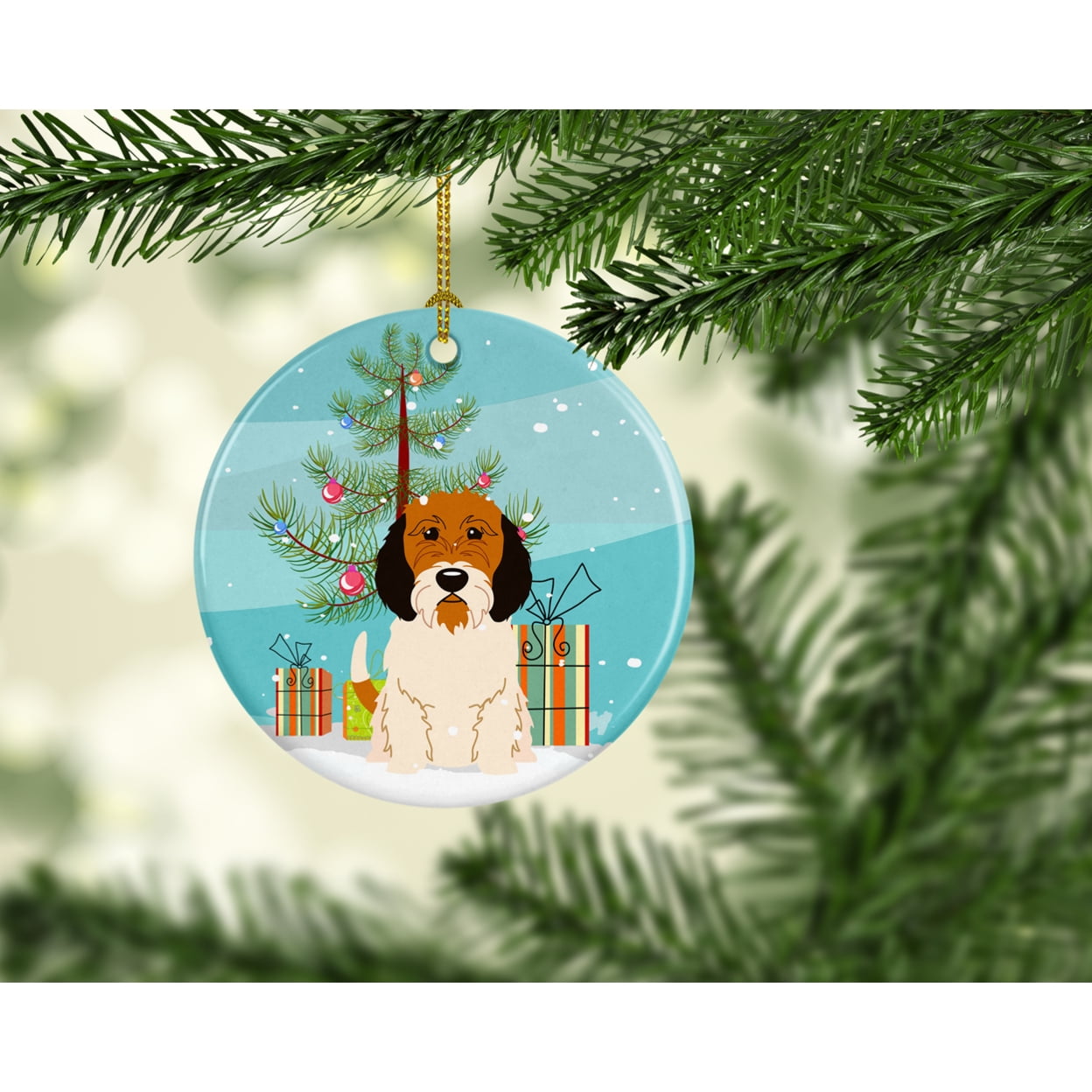 Merry Christmas Tree Petit Basset Griffon Veenden Ceramic Ornament