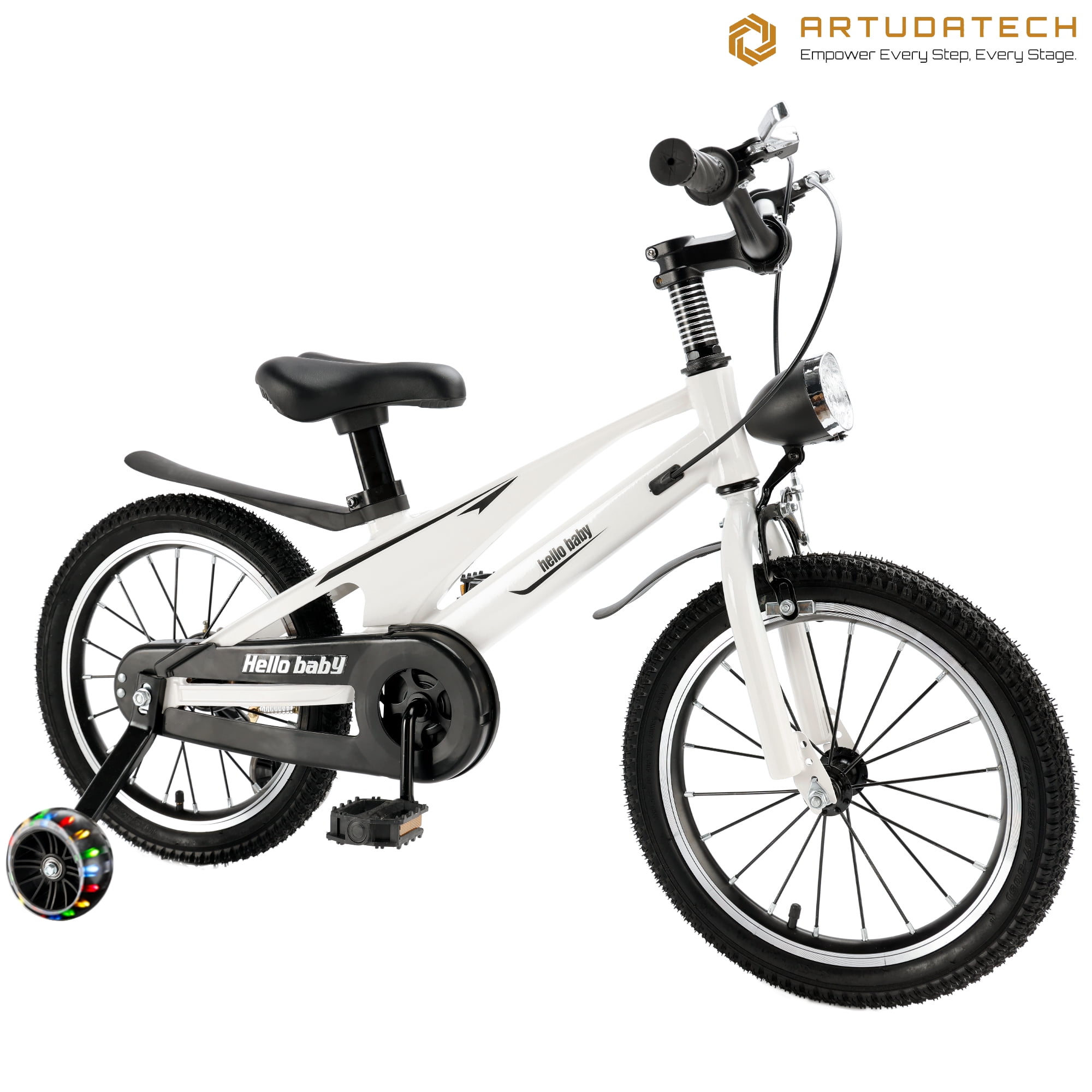 ARTUDATECH 16 Inch Kids Bike for 4-9 Year Old Boys and Girls, Children's Bicycle with Training Wheels, LED Headlight, and Dual Brake, Ideal for Toddler Beginners