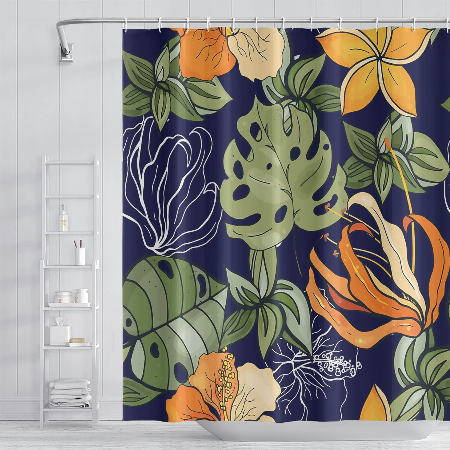Sonernt Tropical Leaves Shower Curtain for Bathroom Green Palm Leaf