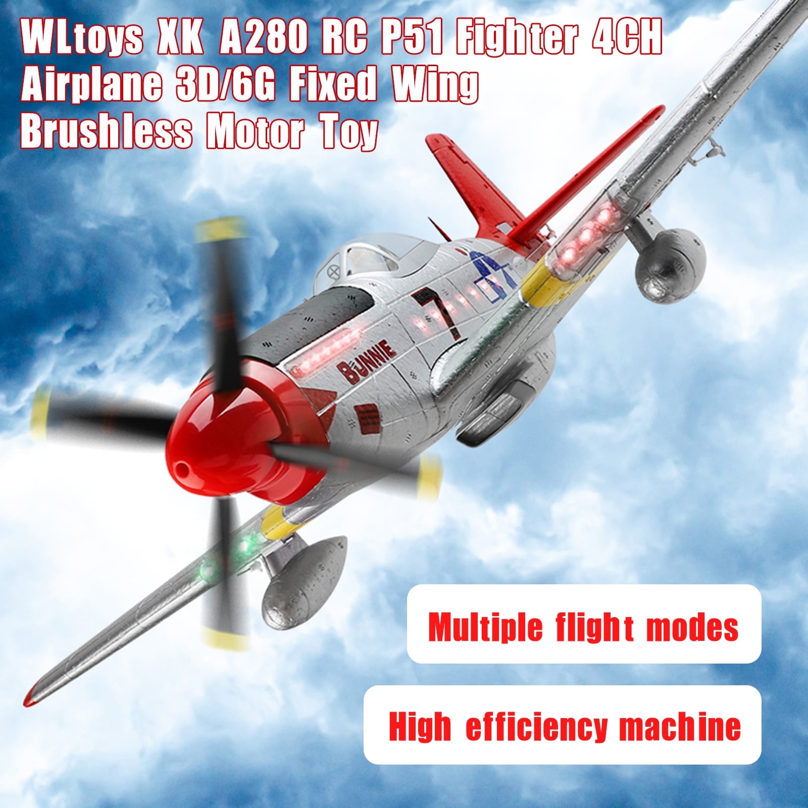 Bruce&Shark RC Plane, 2.4GHz 4 Channel Brushless Remote Control Jet Airplane for Adults, WLtoys RC Aircraft Fighter with 6-Axis Gyro, LED Searchlight, Easy to Fly for Boys and Girls