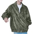 thumbnail image 2 of Maoxin Leather Jacket Men Fashion Men's Solid Color Long Sleeve Hoodless Faux Leather Outwear Jackets Plus Size Leather Jacket Green M, 2 of 5