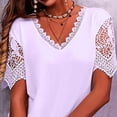 thumbnail image 2 of Camiseta de manga corta de encaje para mujer, blusa elegante con cuello en V, informal, holgada, de Color liso, para trabajo de oficina, 2 of 6