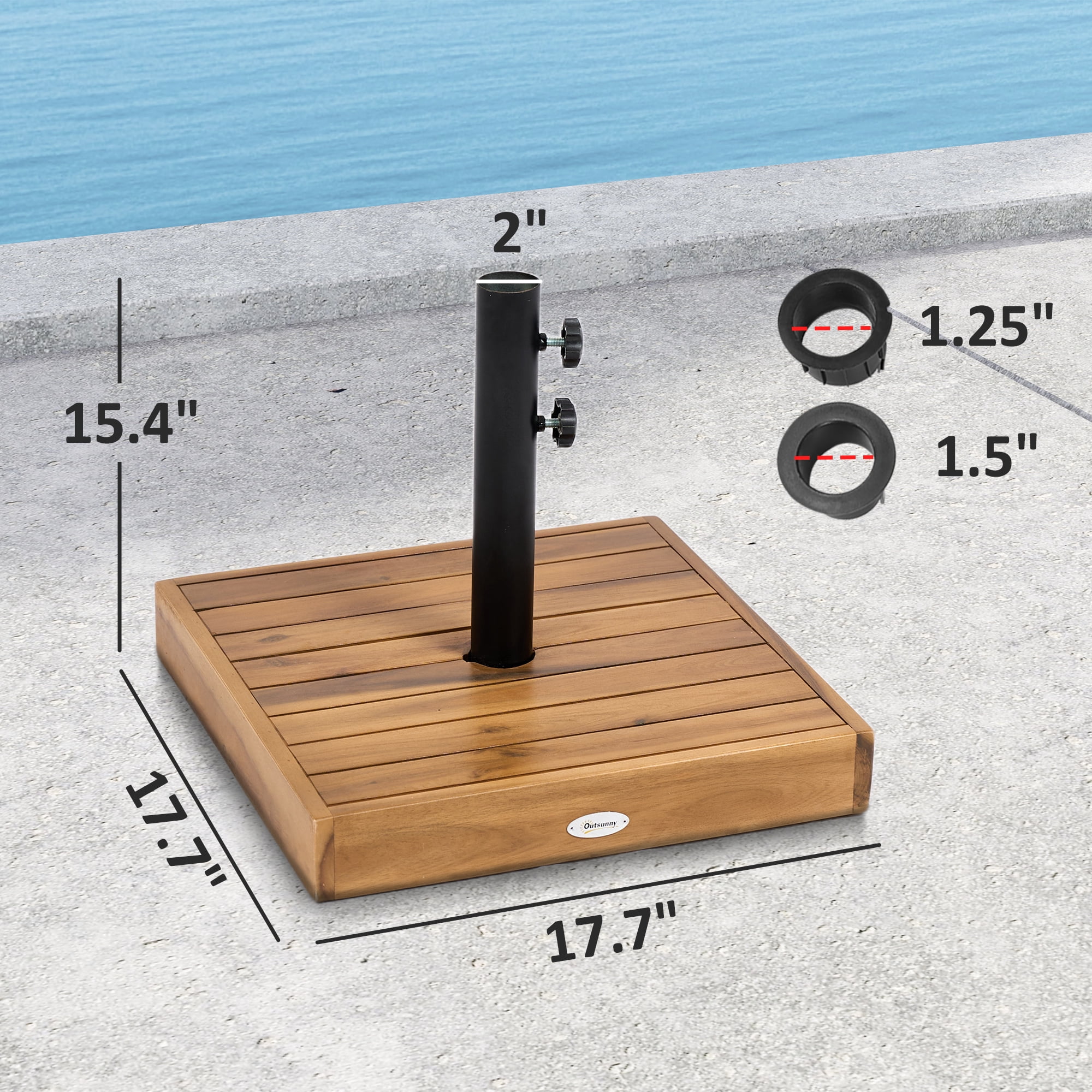 Outsunny Patio Umbrella Base, 42 lbs Concrete Heavy Duty Umbrella Base for 1.25"/1.5" Poles, Teak