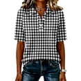thumbnail image 3 of Garbnen Plaid Women Polo Shirt Raglan Collared Henley Short Sleeve Tops for Women Color Block Casual Dressy Work Golf Shirts Women Black XL, 3 of 7