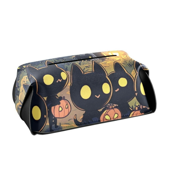 Halloween Black Cat Pumpkin Lights Tissue Box Cover Leather Square Rectangle Tissue Box Holder for Bathroom Living Room Desk Office Decor