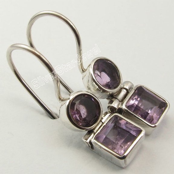 SilverStarJewel 925 Silver Natural Gemstones Earrings : Amethyst, Moonstone, Peridot, Topaz Etc.