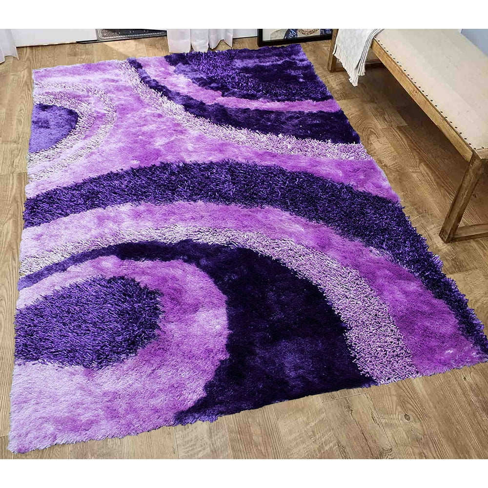 8x10 Feet Dark Purple Light Purple Color Large Shag Shaggy 3D Fuzzy