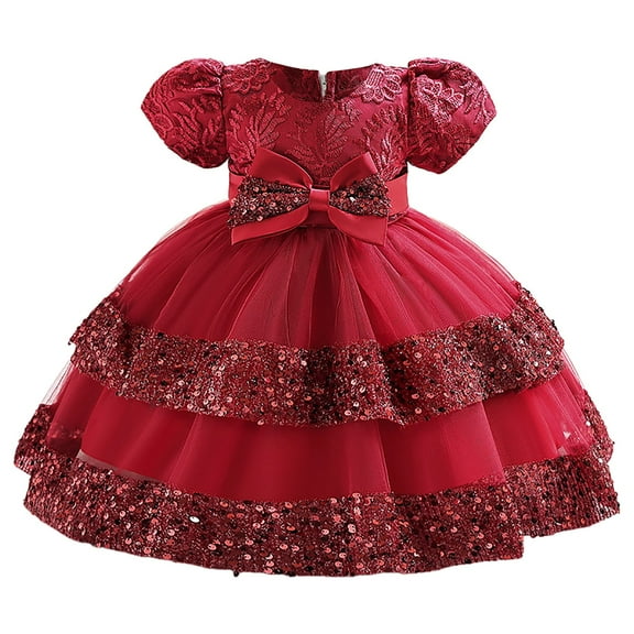 Cathalem Teen Girl Dresses Girls and Toddler Short Sleeve Dressy Special Occasion Dresses (Red,18-24 Months)
