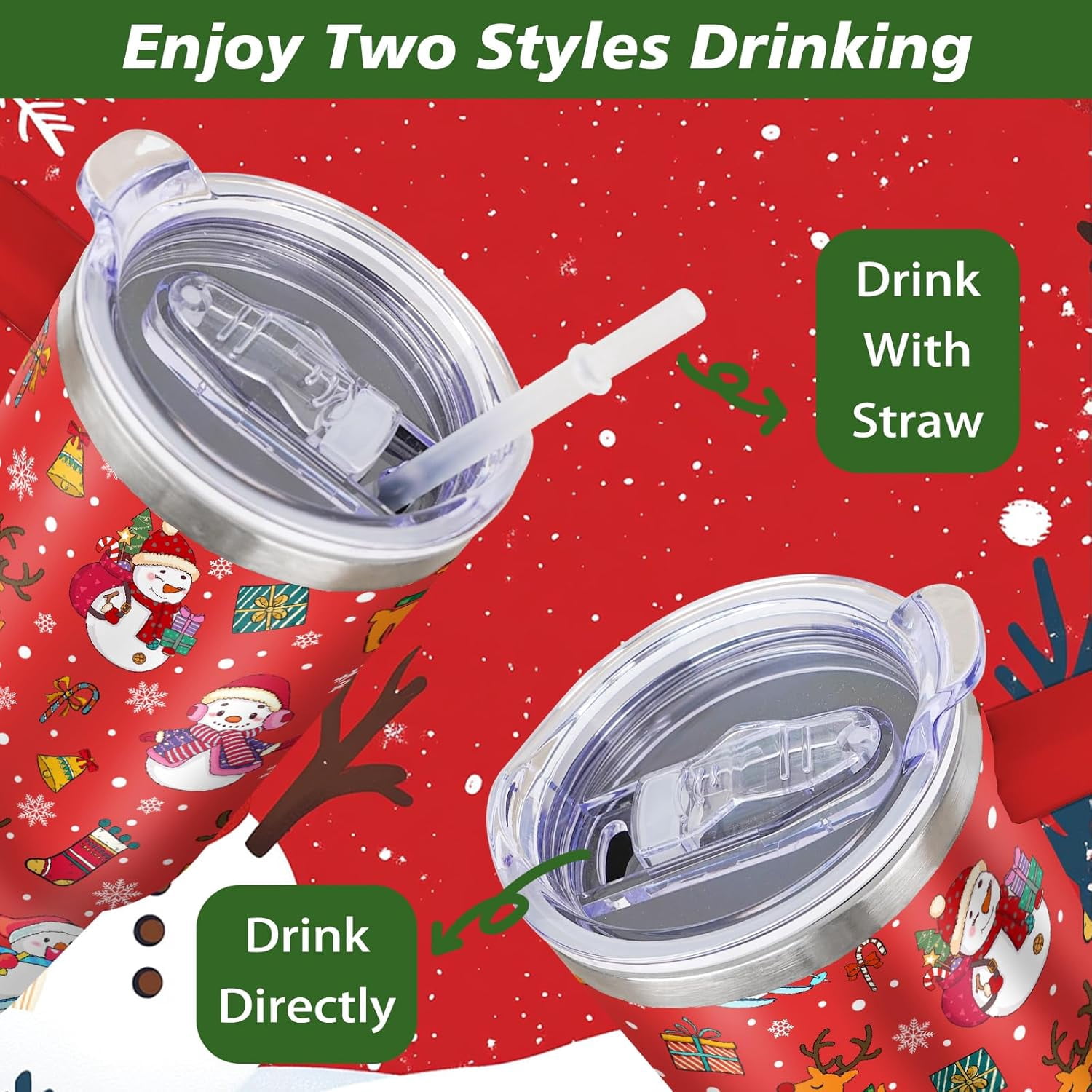 Christmas Tumbler 40 oz Christmas Tumblers with Handle and Straw Red Snowman Stainless Steel Insulated Coffee Cups Mugs Christmas Gifts Stuff Decor for Women Girls