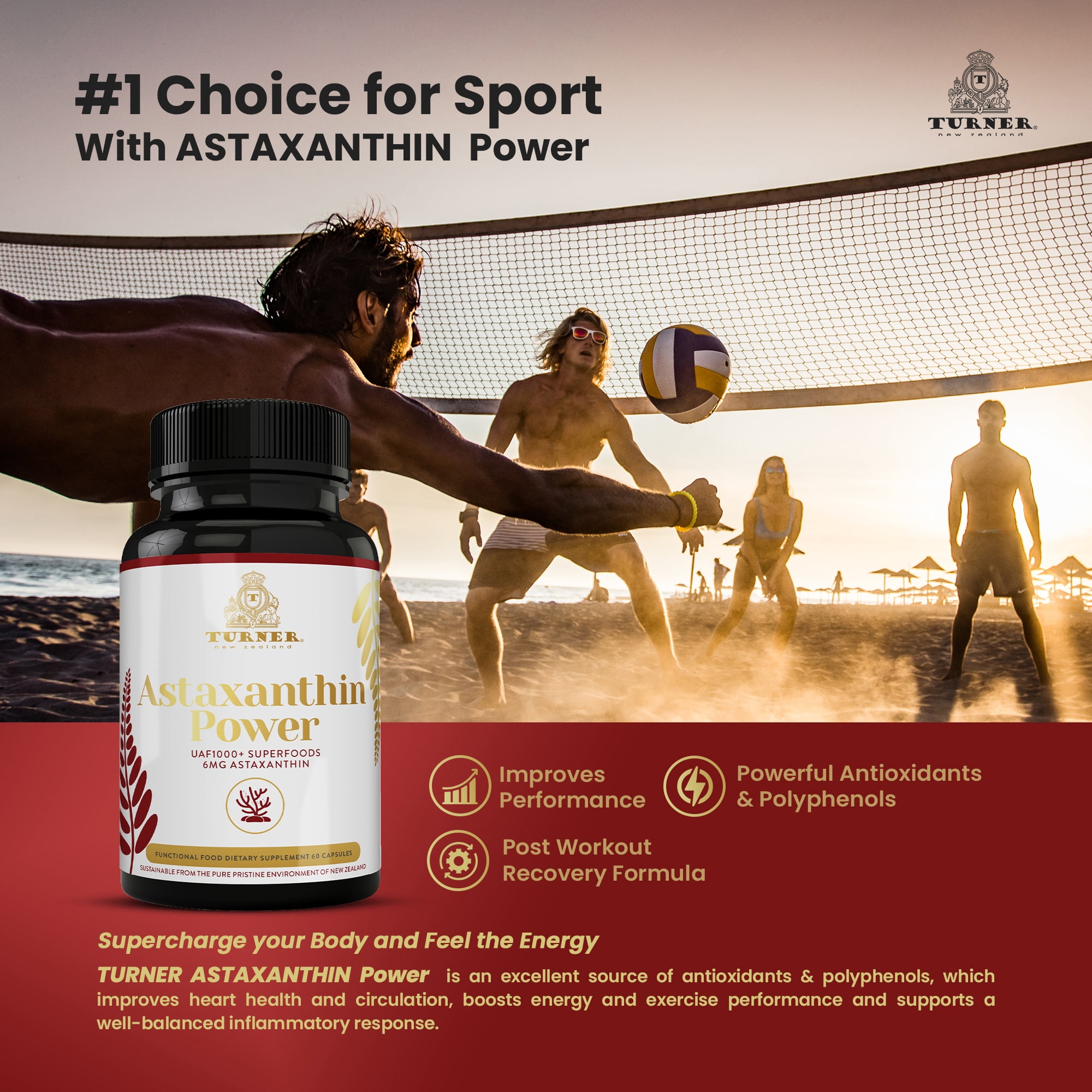 TURNER New Zealand Astaxanthin 6mg Muscle Recovery Supplement, 360 Capsules