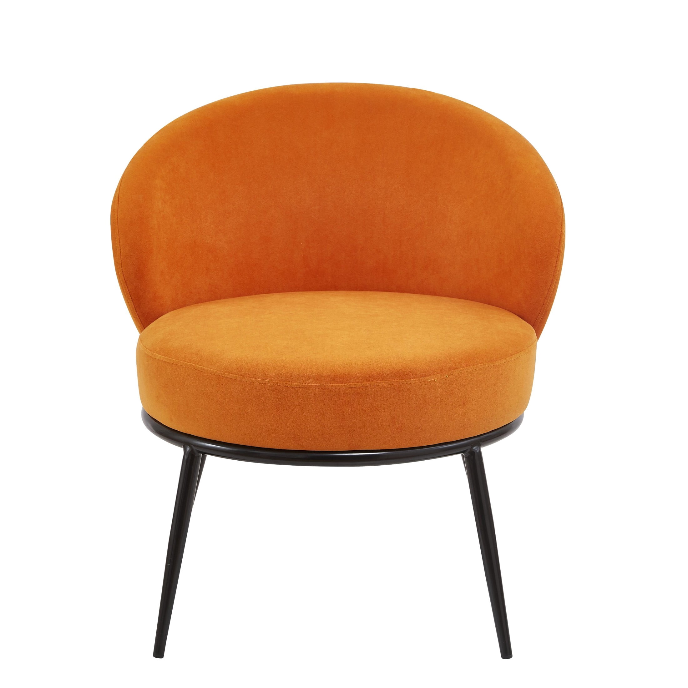 GDF Studio 27.36" Mid-Century Modern Round Accent Chair with Velvet Upholstery, Black Metal Legs, Orange