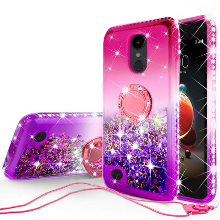 SOGA Rhinestone Liquid Quicksand Cover Cute Phone Case Compatible for ZTE Max XL N9560/ZTE Blade Max 3/ZTE Max Blue Case with Embedded Metal Ring for Magnetic Car Mounts and Lanyard - Pink on (Mount And Blade Warband Best Armor And Weapons)