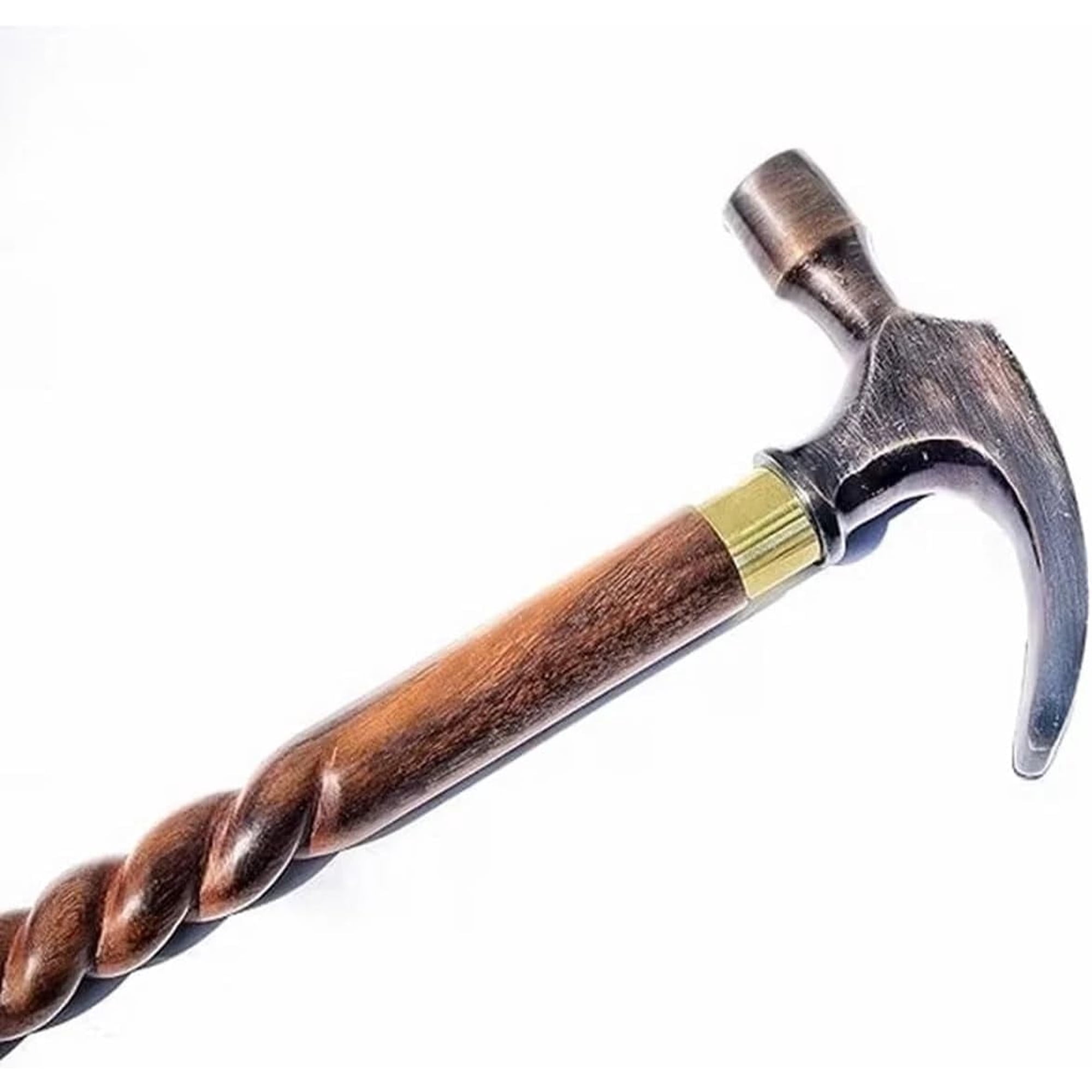 Vintage Hammer Shape Handle Spiral Shaft Walking Cane, 37" Handmade for Men & Elders with Solid Gift
