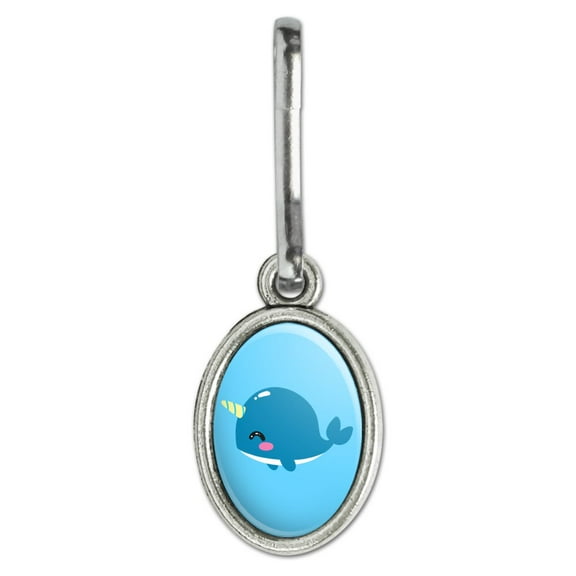 Cute Kawaii Baby Narwhal Antiqued Oval Charm Clothes Purse Suitcase Backpack Zipper Pull Aid