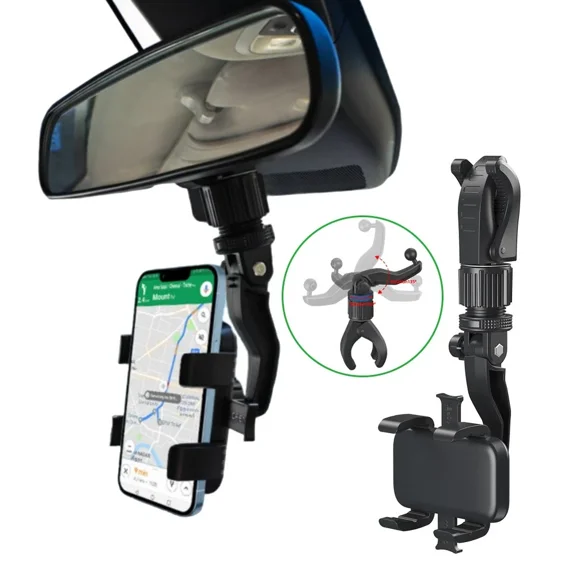 360° Car Rearview Mirror Holder Stand For Cell Phone Gps Mount Multi-Function