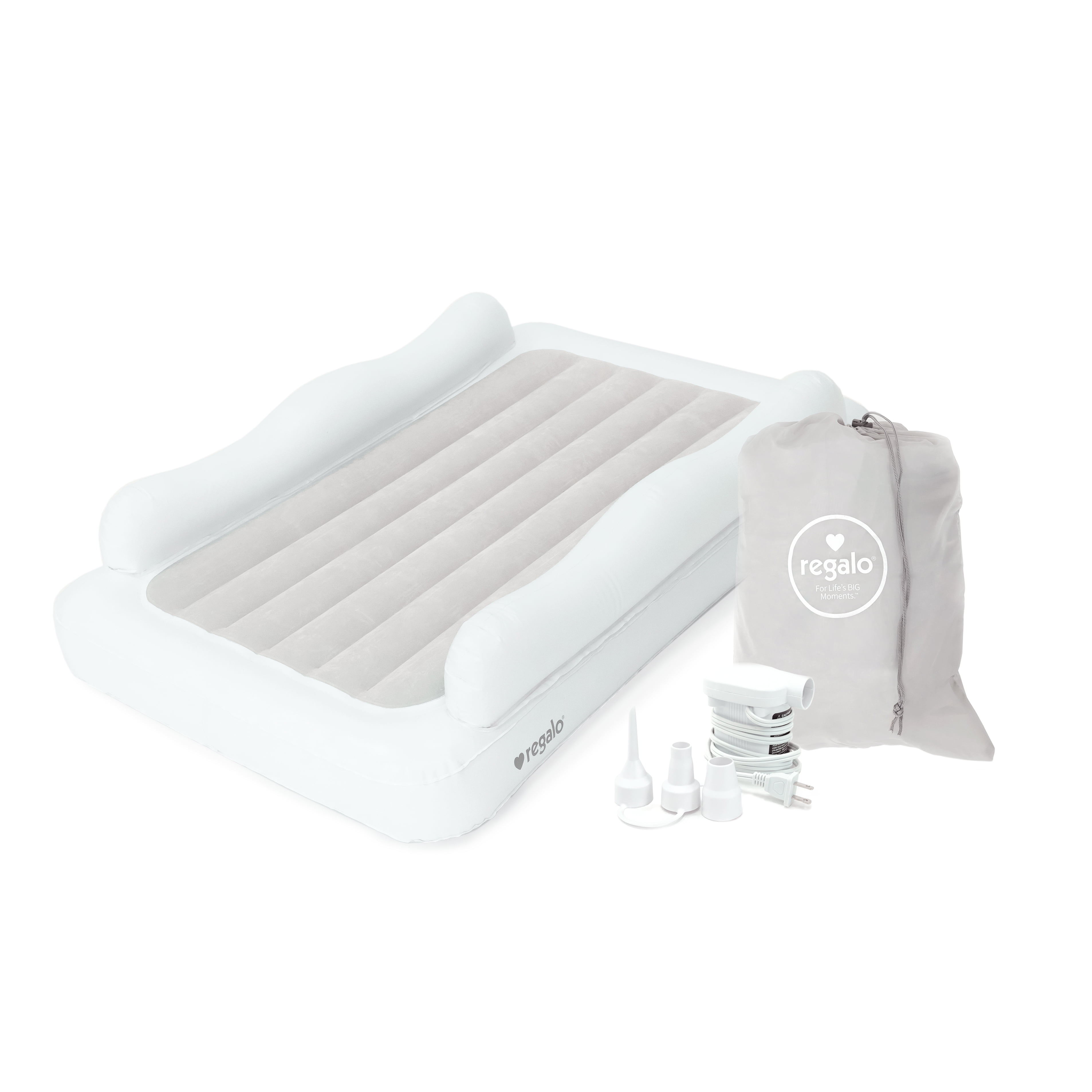Regalo Inflatable Toddler Travel Bed with Safety Rails, Air Pump & Carry Bag, White