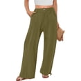 thumbnail image 5 of YIFUNIN Women's Summer Cotton Linen Wide Leg Pants with Button Detail & Elastic Waist, Loose Palazzo Casual Trousers with Pockets,Army Green L, 5 of 5