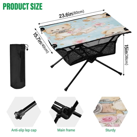 BZSMCE Camping Tables Simple Folding Table Bear Moments Pattern Size:23.6*15.7in