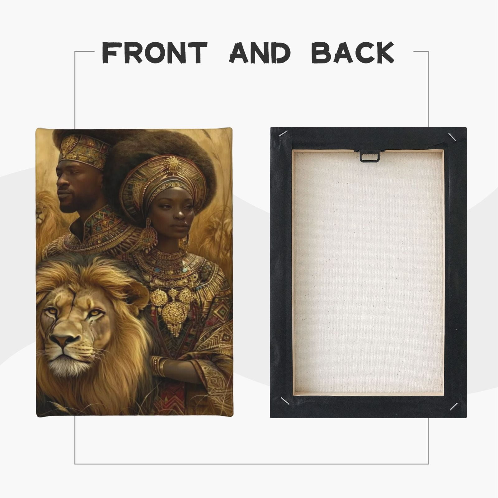 Aarocafa- African Royalty & Lion Inner Frame Canvas Poster- Stretched Cultural Elegance Art for Timeless Spaces | Stretched Canvas Art | Cultural Elegance Decor | Ready to Hang- 12x18in- Inner Frame