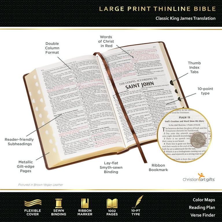 Personalized KJV LARGE PRINT Thinline Bible - Thumb Indexed - Brown Luxleather* - Red Letter - Lay flat 2024 - Custom Imprint Engraved Name