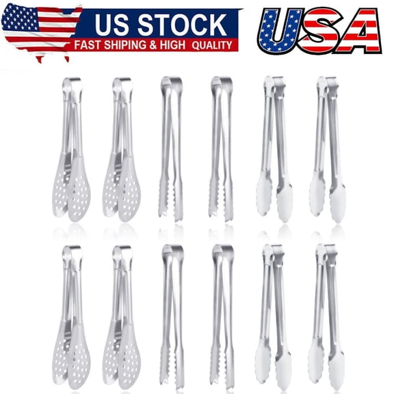 12 Pack Premium Small Serving Tongs, Mini Stainless Steel Appetizer Tongs, 5Inch