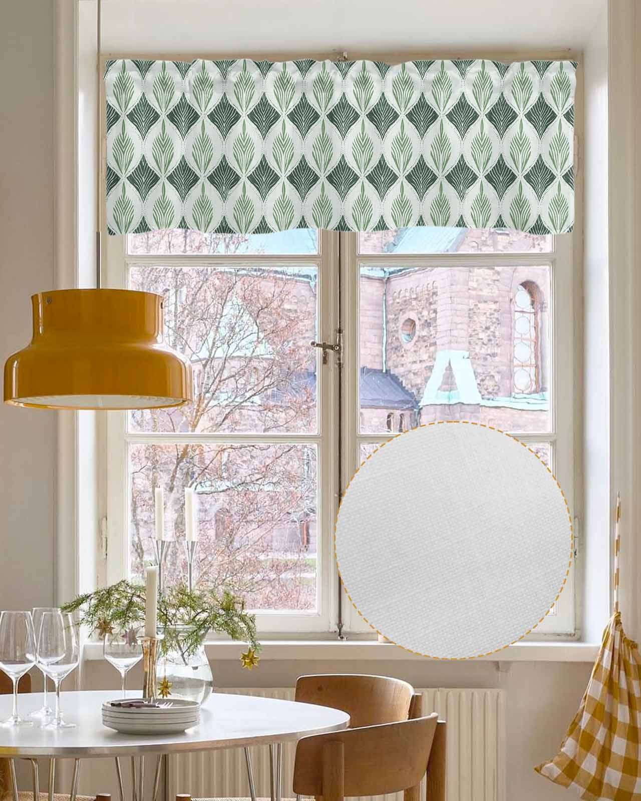Green Grey Linen Curtain Valance for Bedroom/Bathroom/Kitchen/Office/Living/Dining Room Windows,Contemporary Abstract Geometric Art Rod Pocket Topper Drapes Decorative Cafe Drapery Panel 60x18