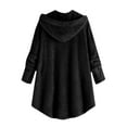 thumbnail image 3 of Baqcunre Women's Clothing, Womens Solid Color Long Sleeve Fleece Outerwear Button Hooded Warm Plush Long Coat with Pockets Valentines Day Gifts, 1Pc Top Black L, 3 of 3