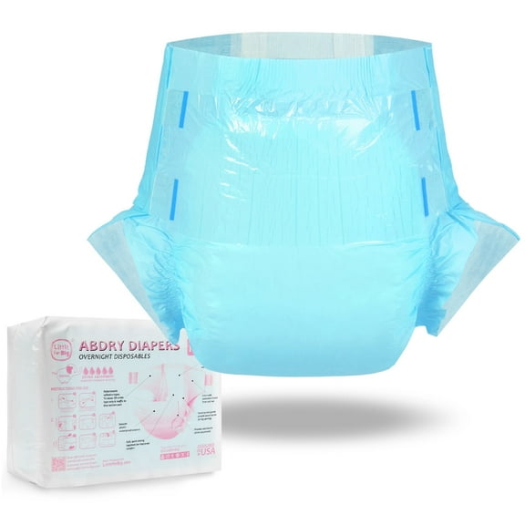 Littleforbig Adjustable Tapes Adult Diaper 10 Pieces - ABDry Ultra Absorbent Diapers Blue (Medium 28"-38")