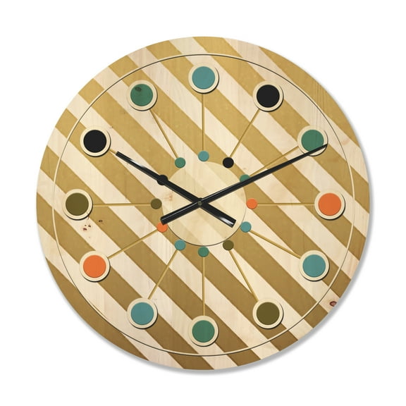 Designart 'Gold Diagonal Retro Design' Mid-Century Modern Wood Wall Clock