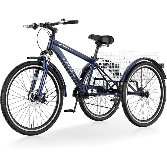 Mooncool Adult Mountain Tricycle, 7 Speed Three Wheel Bike, 24/26/27.5 Inch Adults Trikes for Seniors with Shopping Basket, Exercise Men's Women's Tricycles