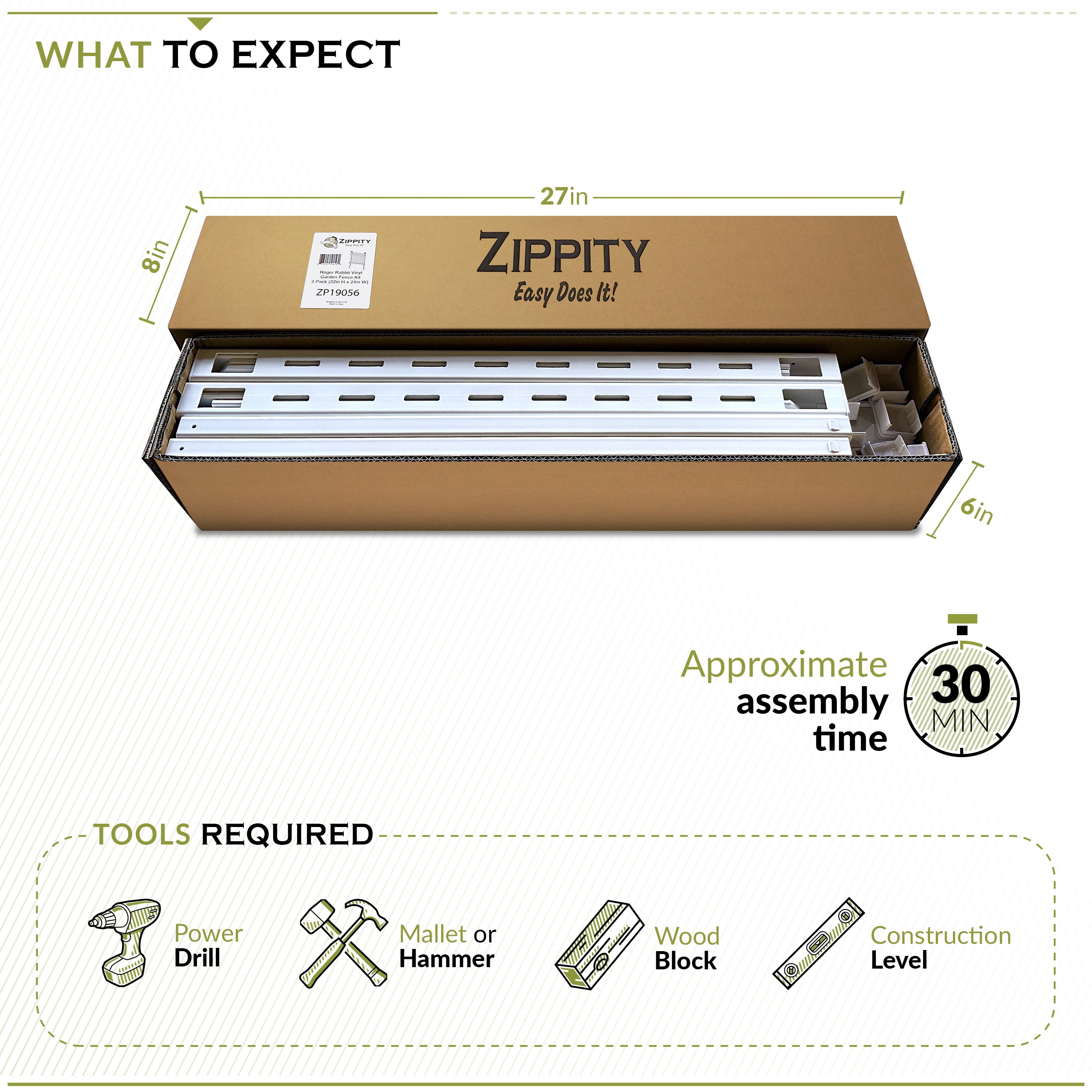 2ft H x 2ft W (3 Panels) No Dig Zippity Roger Rabbit Garden Fence Kit, White Vinyl Picket Fence Panels, Perfect Garden Fences and Borders for Dogs, Dog Fence Outdoor for Yard, ZP19056