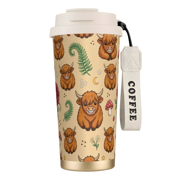 Highland Cow Coffee Mug, 18oz Leak-proof Wildflower Highland Cattle Tumbler with Lid, Country Style Travel Coffee Cup for Her, Mother's Day Gifts