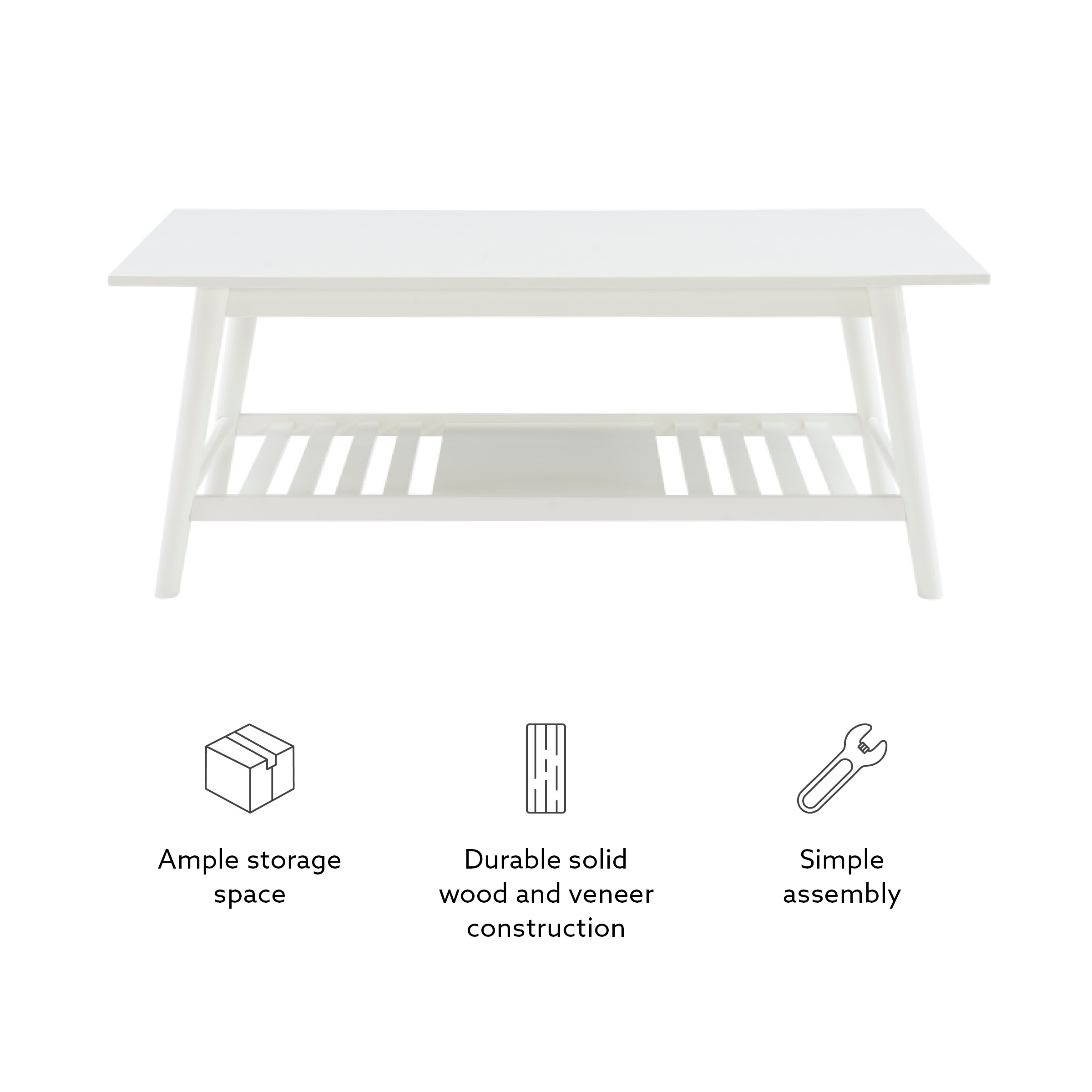 Linon Ashville Indoor Mid-Century Coffee Table with Shelf, White