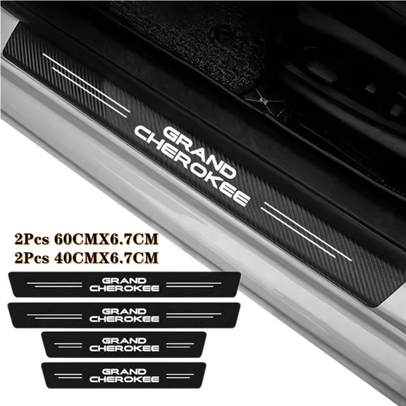 4PCS Car Logo Door Sill Scuff Plate Decor Carbon Fibre Stickers For Jeep Grand Cherokee ZJ WJ WL 1993 1994 1995 - 2019 2020 2021