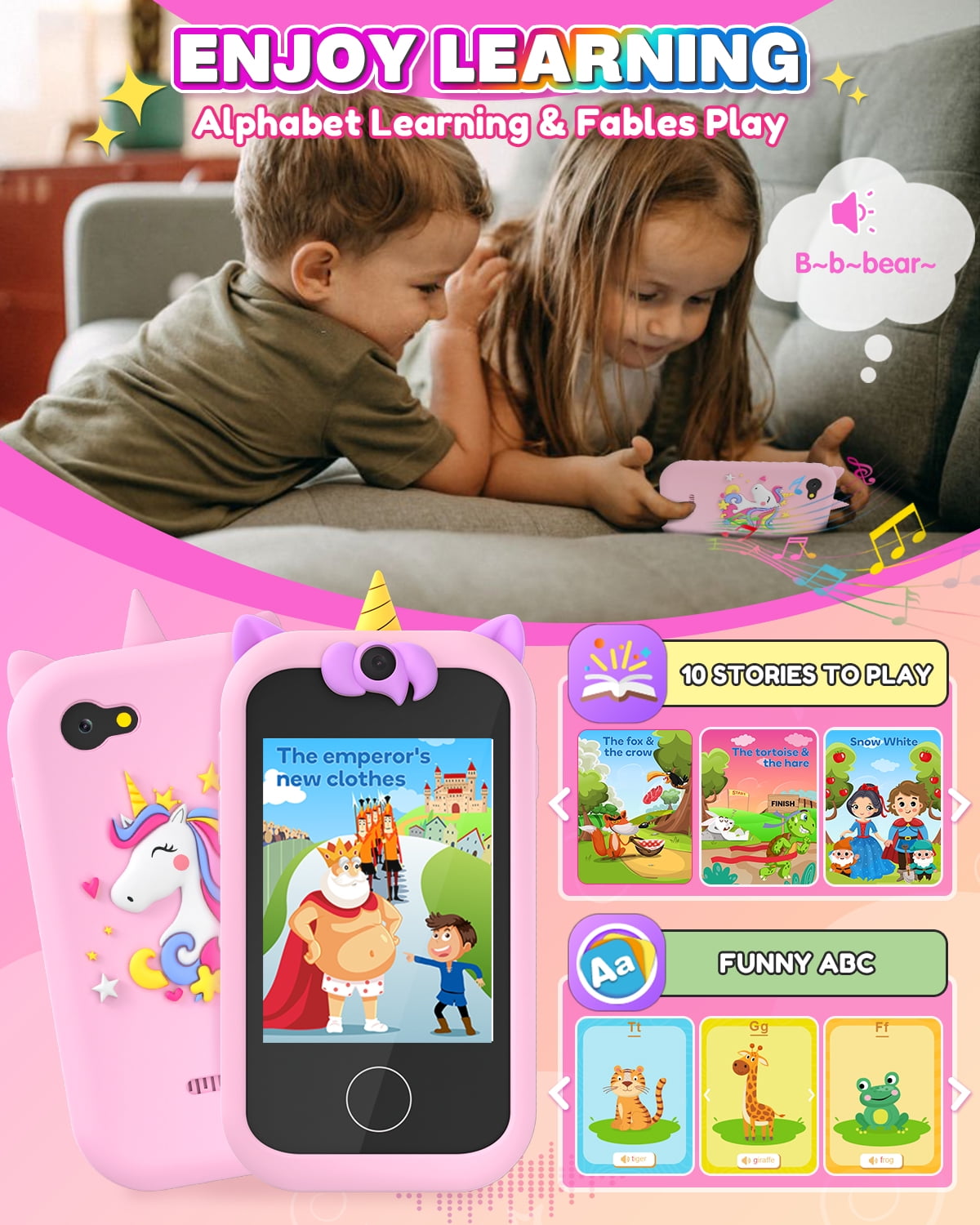 Kids Smart Phone for Girls Unicorns Gifts for Girls Toys 8-10 Years Old  Phone Touchscreen Learning Toy Christmas Birthday Gifts for 3 4 5 6 7 8 9  Year