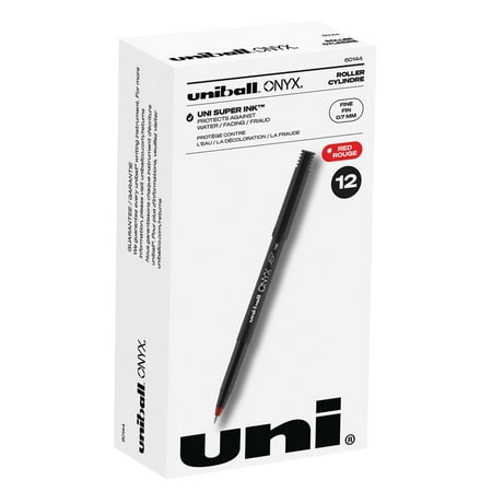 Uniball ONYX Rollerball Pens, Fine Point (0.7mm), Red Ink, 12 Count
