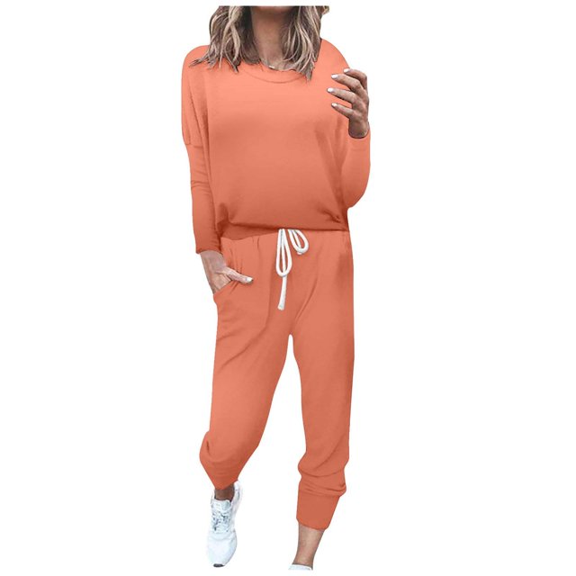 Gibobby Set Pants y Sudadera Mujer Conjunto de pantalones y top de manga larga sueltos casuales con cuello redondo de color sólido para mujer(Rojo,XL)