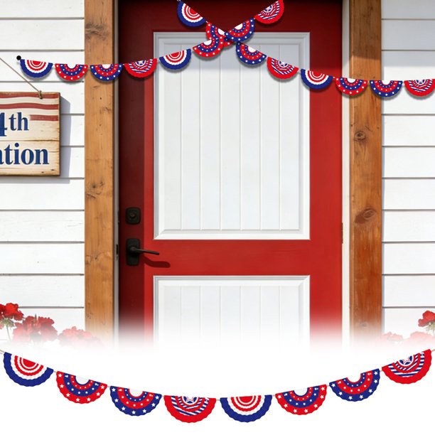 Decoraciones para la fiesta del Día de la Independencia Banderines de bandera • Decoración colgante de tela patriótica roja, blanca azul • Suministros reutilizables para fiestas interiores en