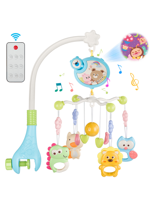 Baby Crib Mobile with Remote Control, Baby Mobile for Crib with Remote Control and Hanging Toy, Star Projection, 317 Lullabies and Timing Function, Music and Lights Baby Rattle Toy for Boys Girls