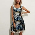 thumbnail image 4 of Babysbule Woman Summer Dresses Women Fashion Retro Sleeveless Round Neck Loose Casual Printed Tassel Dress, 4 of 6