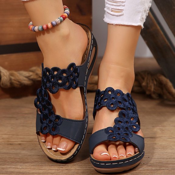 YOUYEDIAN Orthopedic Sandals for Women Non Slip Slip on Arch Support Flat Wedge Sandals Lightweight Walking Shoes 2026 New Vacation Beach Foam Shoes