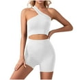 thumbnail image 2 of WCMZJ Womens Workout Sets 2 Piece Seamless Ribbed Gym Outfits One Shoulder Bra Crop Top and Biker Shorts Matching Yoga Clothes White XXL, 2 of 4