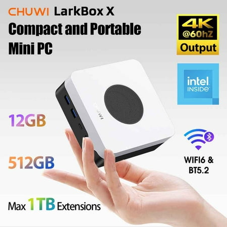 CHUWI LarkBox X Mini PC,512GB SSD 12GB RMA,Intel 12th Gen N100(up to 3.40Ghz),Windows 11 Mini Gaming/Bussiness Desktop Computers,WIFI 6,Hybrid–Cooling System