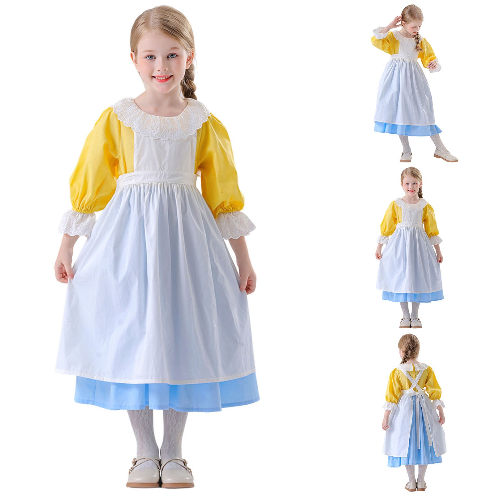 Wdgfv Girls Dresses 2 Piece Set Apron Outfit Casual Party Country Style Festival Theme Soft Comfortable Loose Fit for Kids Spring Summer Fall Winter White 6-7 Years