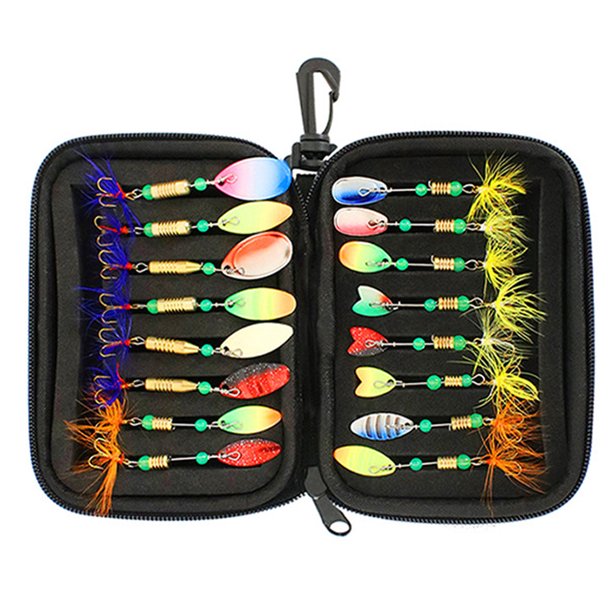 16 Uds. De señuelos de pesca con lentejuelas voladoras cebo de cuchara giratoria con bolsa de aparejos de almacenamiento EVA Hugtrwg Para estrenar